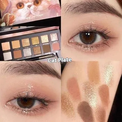 Twelve-colour animal themed eye shadow palette with pressed powder formula