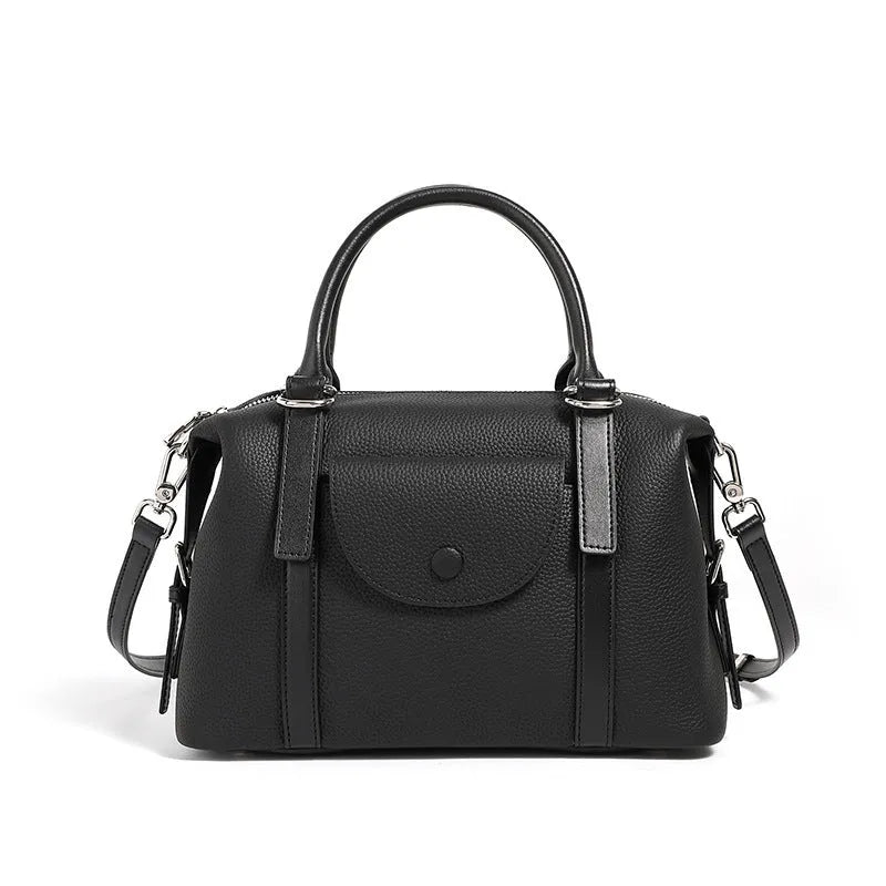 Genuine leather ladies handbag with combination lock and single strap in street trend style