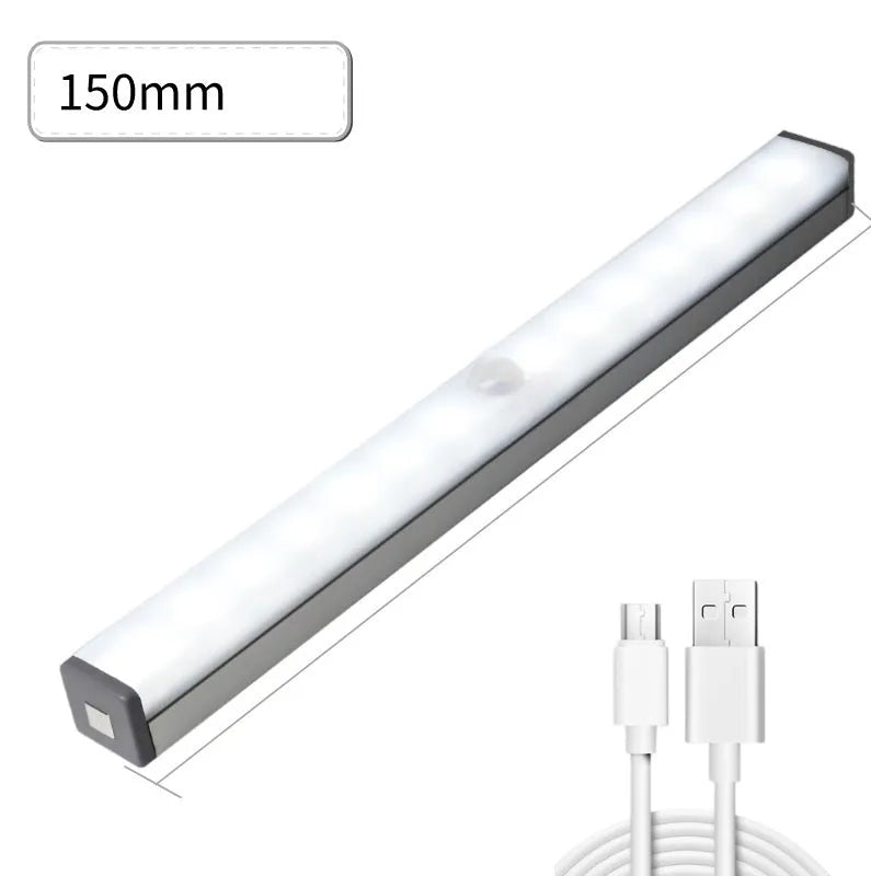 Aluminium USB rechargeable LED light with magnetic back for wardrobes in white or warm white.