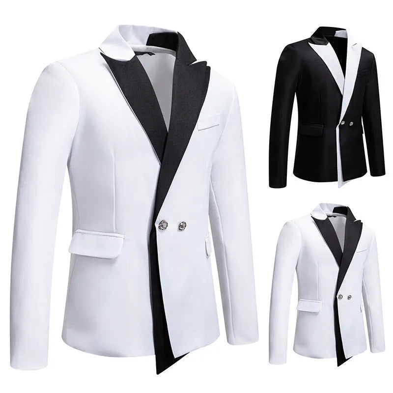 Men’s slim-fit suit jacket in black with bag cover seam pockets, polyester blend fabric