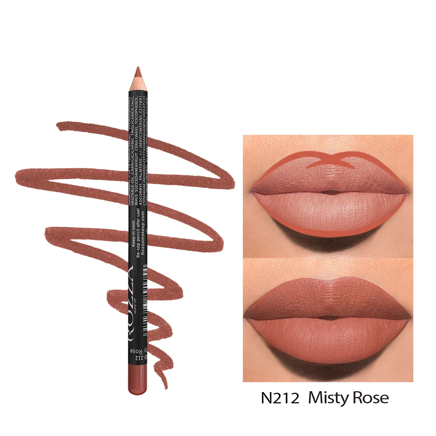 Matte finish lip liner pencil in one of 14 colour shades from 201 to 214