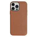 Tan cowhide leather lychee pattern phone case for iPhone with magnetic suction option