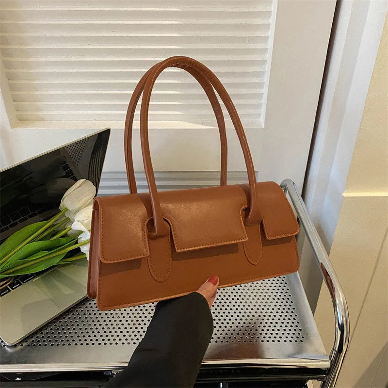 Women's small square shoulder bag in PU leather with retro stitching detail