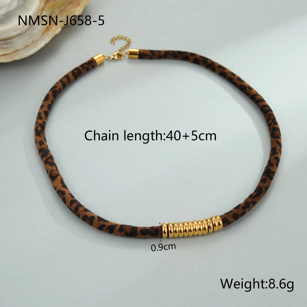 Leopard series geometric pendant stainless steel necklace with 18K gold electroplating on adjustable chain