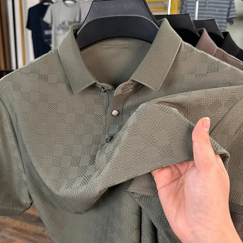 Men's black Rhombus short sleeve T-shirt with a slit hem detail, made from a thin chemical fibre blend fabric.