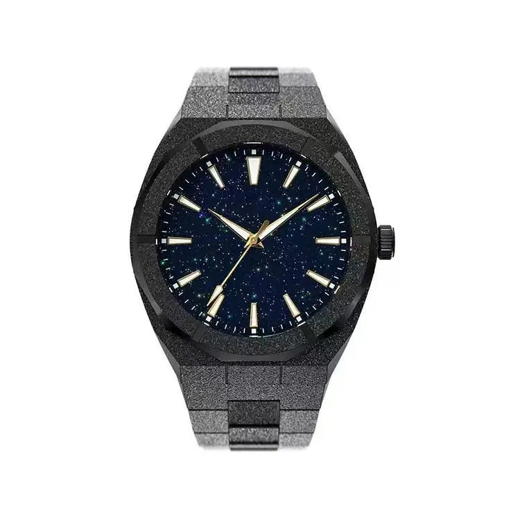 Men's stainless steel business watch with frosted finish and luminous dial in silver gold or black