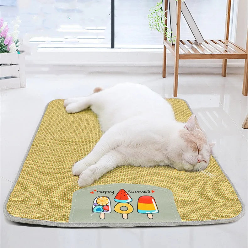Thickened cool rattan pet sleeping mat for dogs and cats with natural rattan material, multiple sizes S to XXL