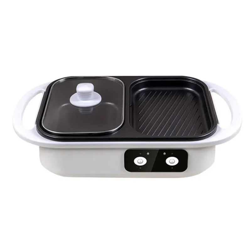 White or green multi-functional electric cauldron and frying oven appliance with mechanical controls