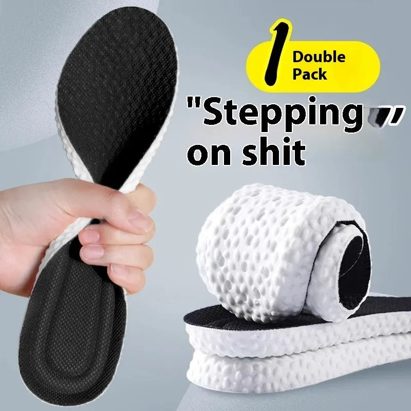 A pair of grey breathable PU sports insoles on a white background, showing a textured surface.