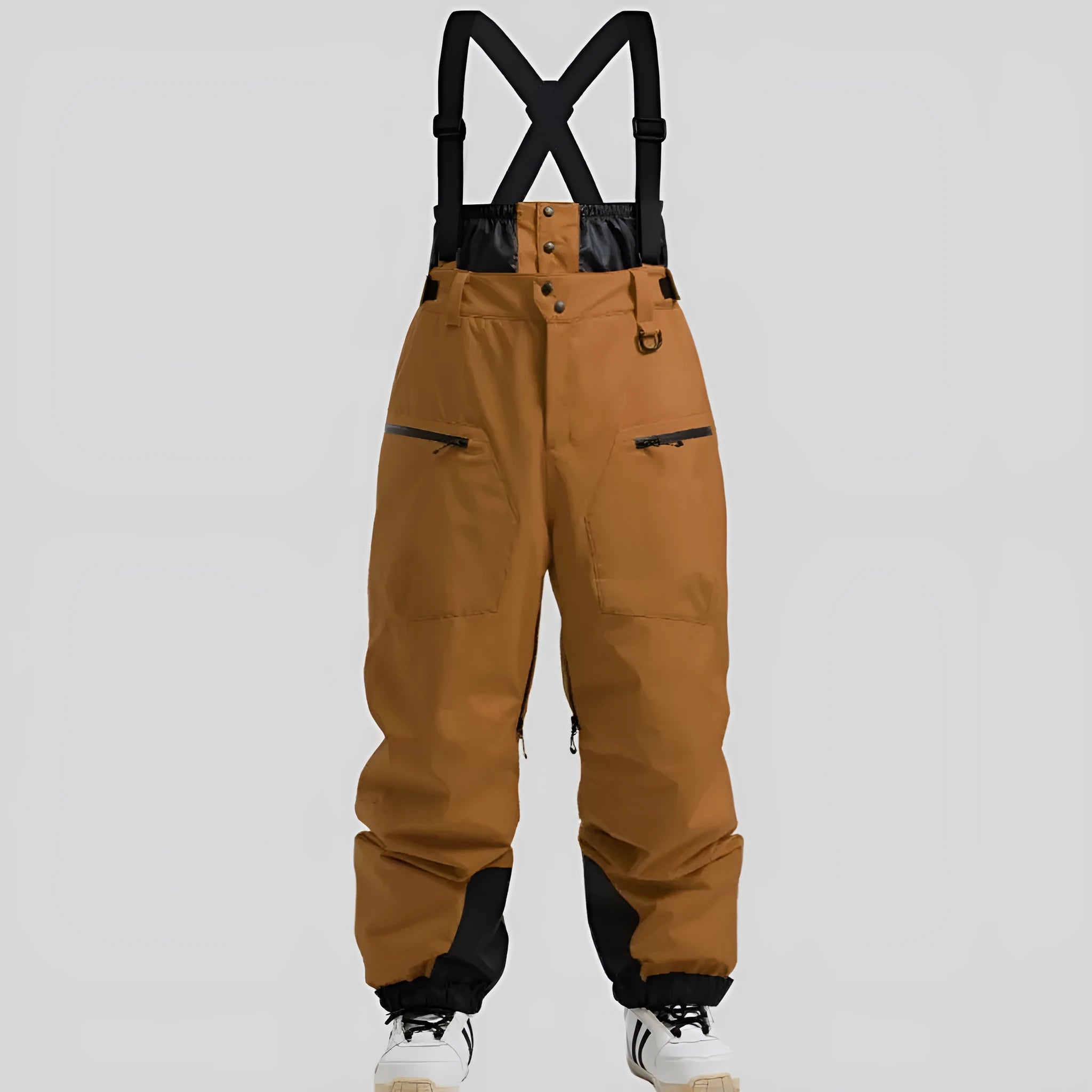 Men's waterproof ski pants with thickened straps in black, brown, khaki, or navy blue