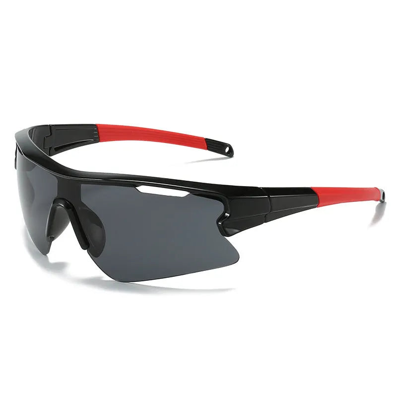 Windproof outdoor cycling sunglasses shown in black frame with grey lens option.