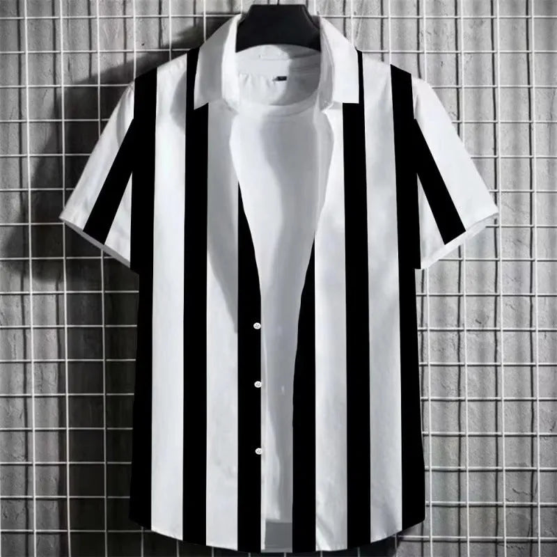 Men's linen short sleeve t-shirt with simple 3D printed striped pattern, shown in one of seven available colours.