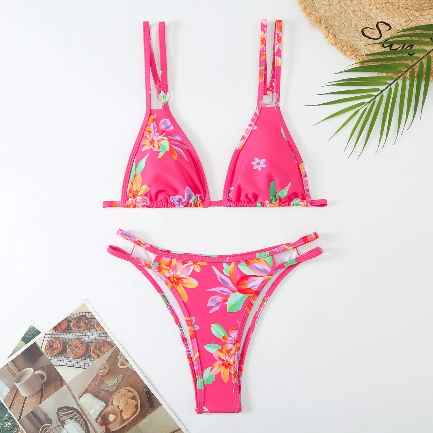Women's halter polyester fibre briefs set for swimming in multiple colours