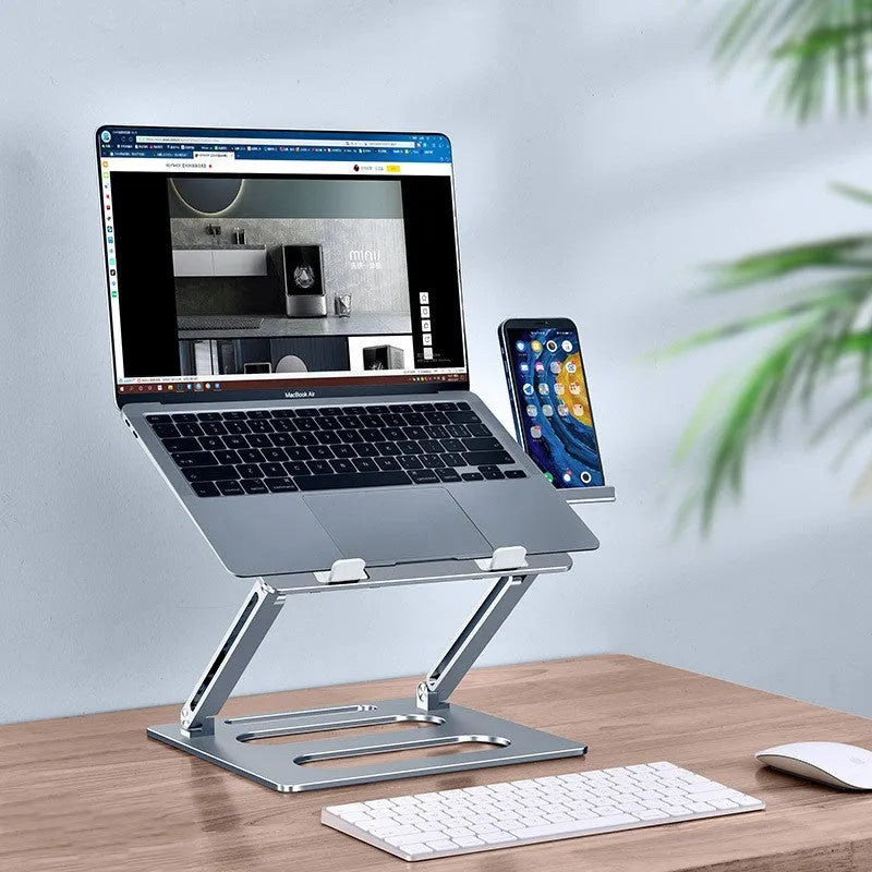 Silver aluminium alloy adjustable laptop stand with 340mm elevation on desk