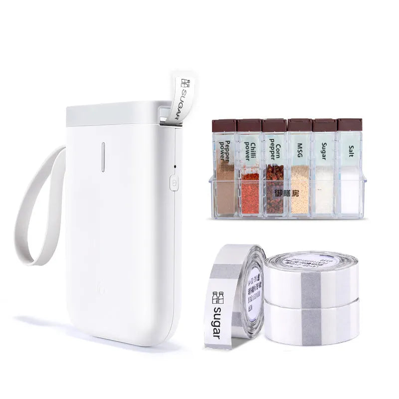 D11 Bluetooth-compatible portable label printer in black, white, pink, or green.