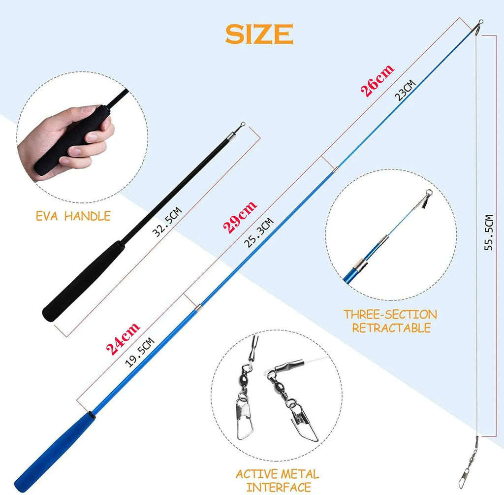 Cat teaser fishing rod set with feather heads and 30 cm poles for interactive play