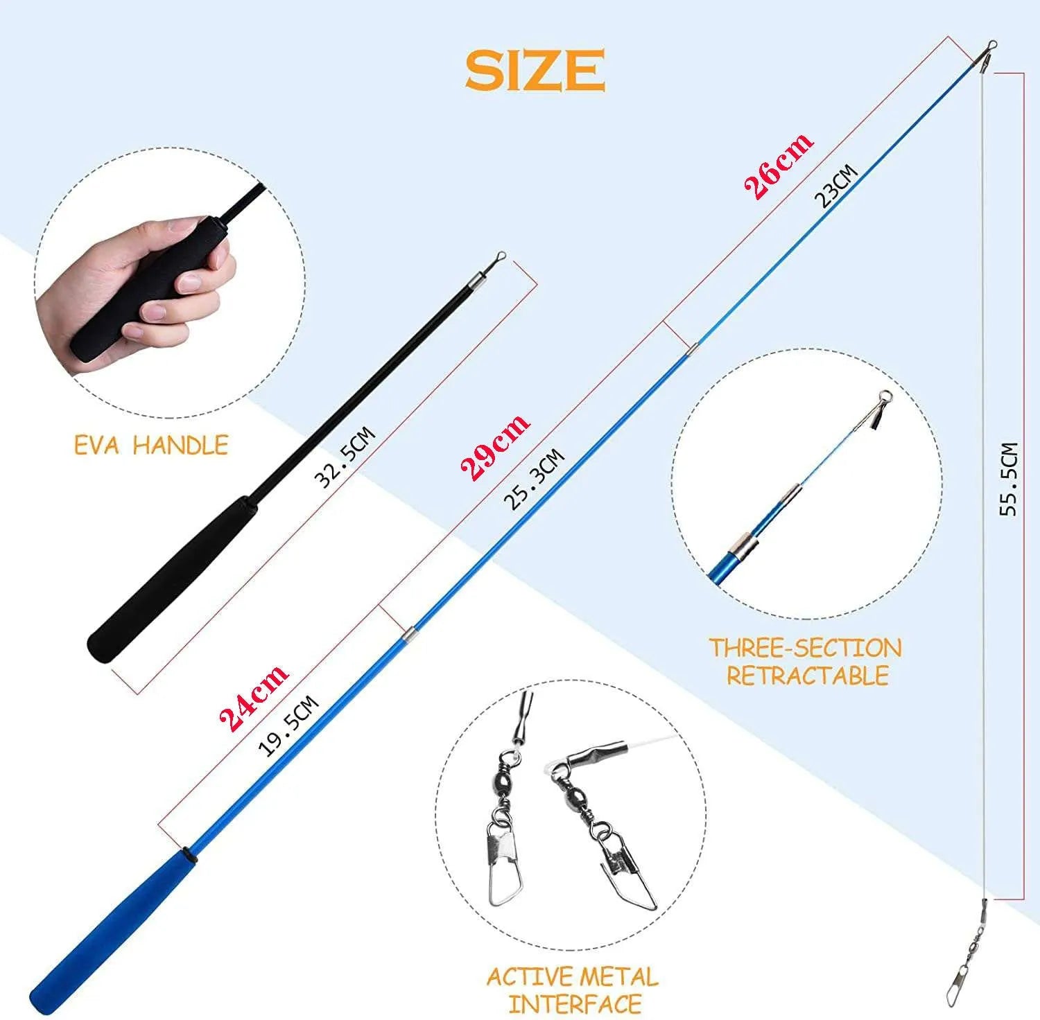 Cat teaser fishing rod set with feather heads and 30 cm poles for interactive play