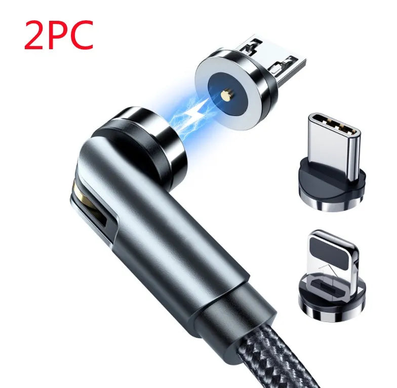 Essager black magnetic USB charging cable with rotating head and blue LED light on a white background.