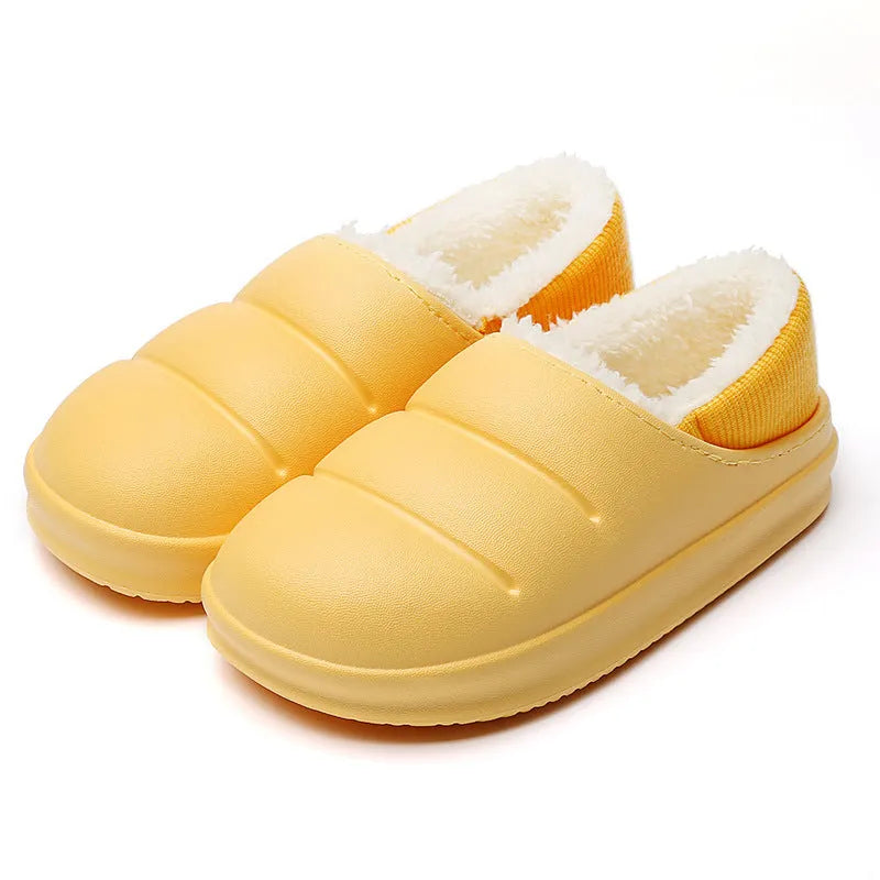 Couple cotton slippers with waterproof EVA sole and plush lining in six colours