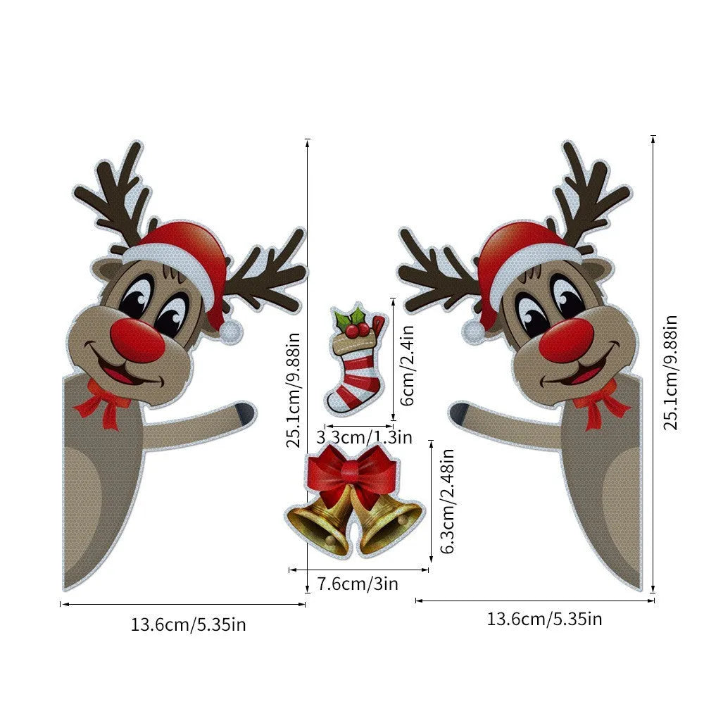 Cartoon Christmas elk and bell design magnetic bumper stickers with reflective and luminous properties.