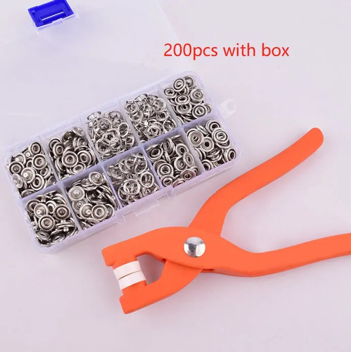 Stainless steel five claw no-sew button kit with pliers and 9.5mm clasps for baby clothes