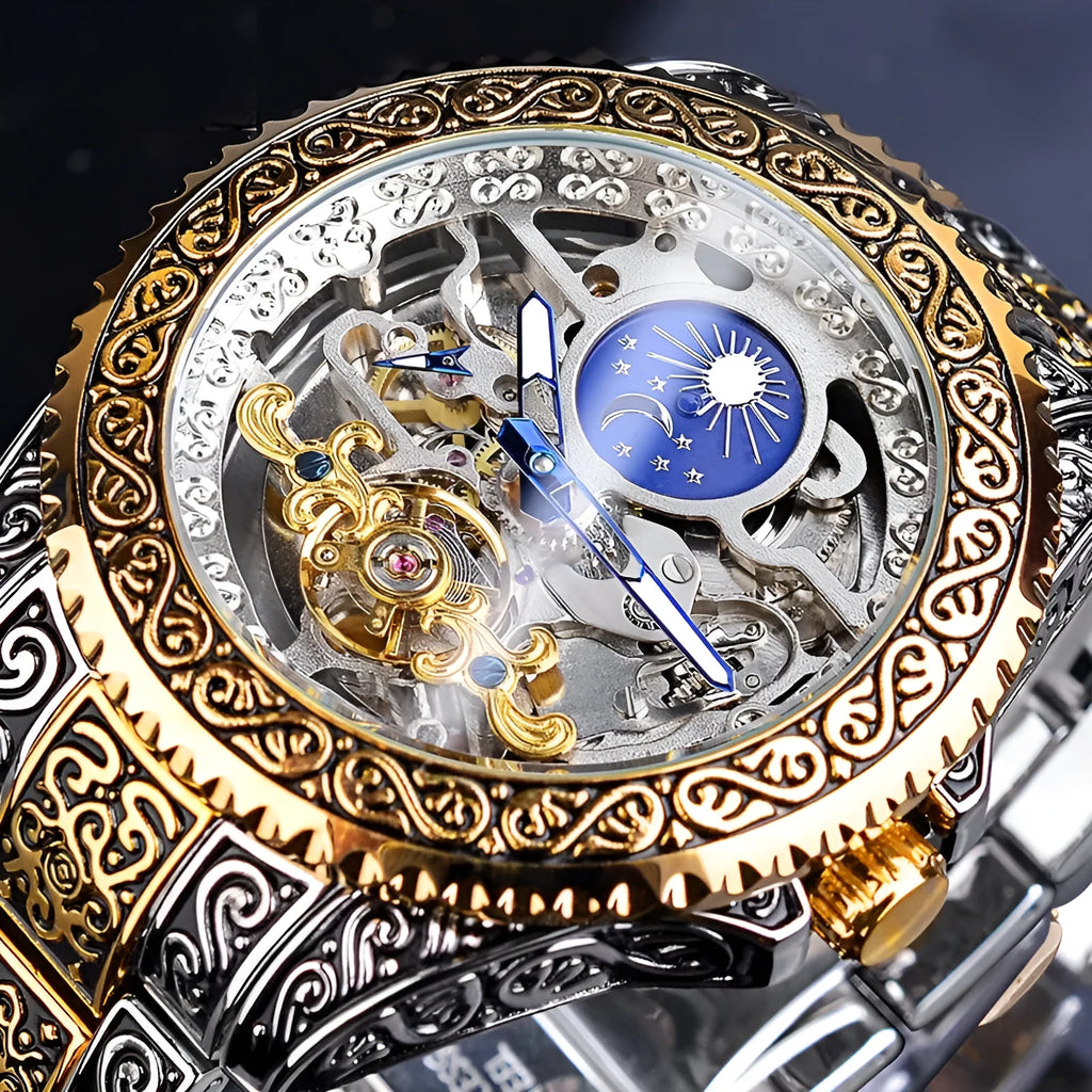 Forsining skeleton tourbillon mechanical watch with stainless steel case and bracelet