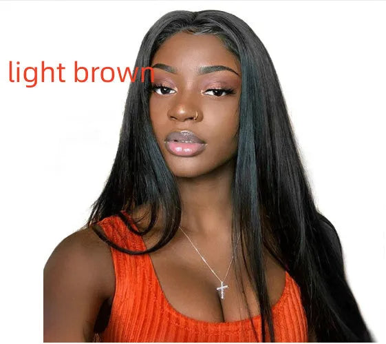 Women's long straight black wig with centre-parted bangs made from high-temperature fibre
