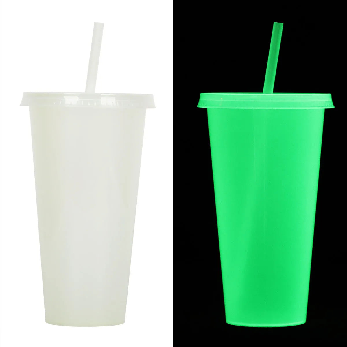 720ml plastic Halloween sippy cup with luminous straw showing cylindrical shape and six colour options