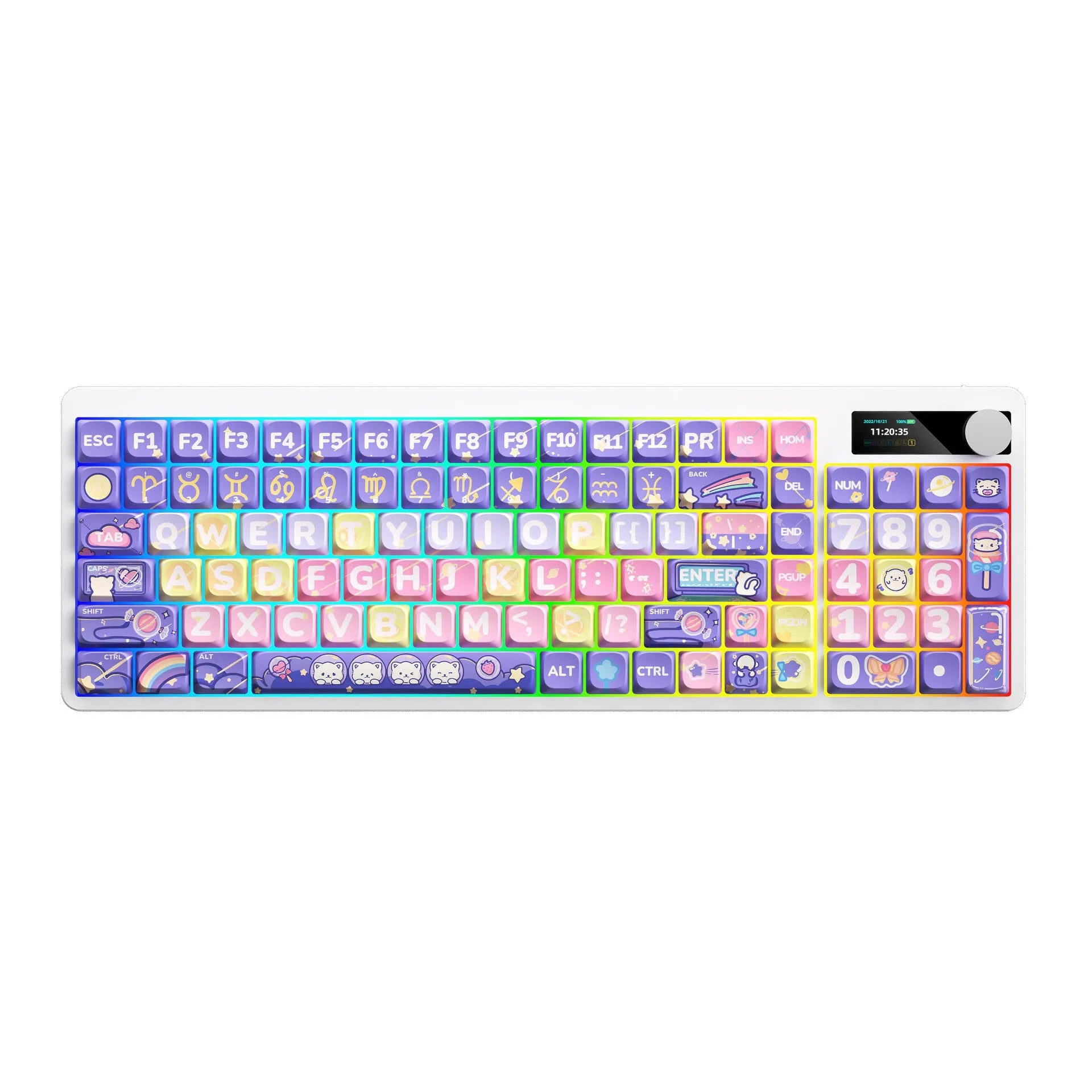 Mechanical keyboard with RGB backlight and sublimation-printed keycaps in compact design