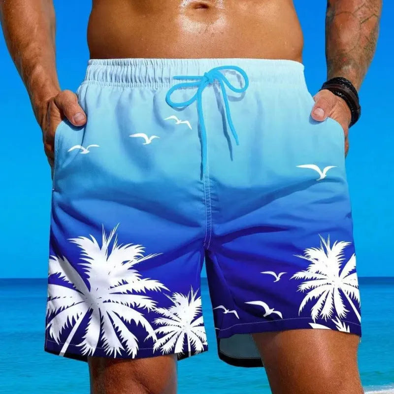 Men's loose board swimming trunks in polyester fiber with ethnic style pattern available in multiple colours