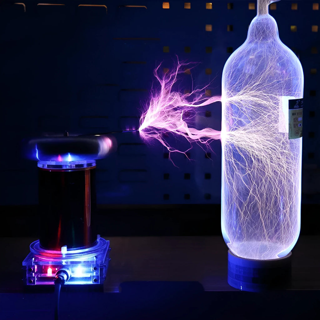 Music Tesla coil driver board unit with controller and cables for high-voltage demonstrations