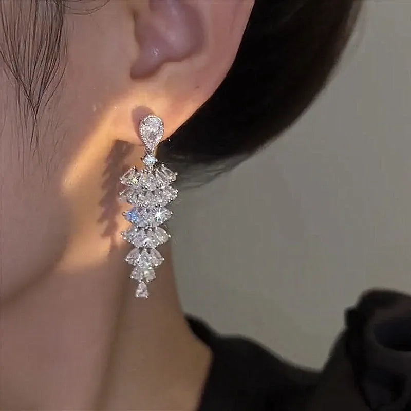 Silver Pagoda Christmas tree drop earrings with copper construction and ear stud fitting