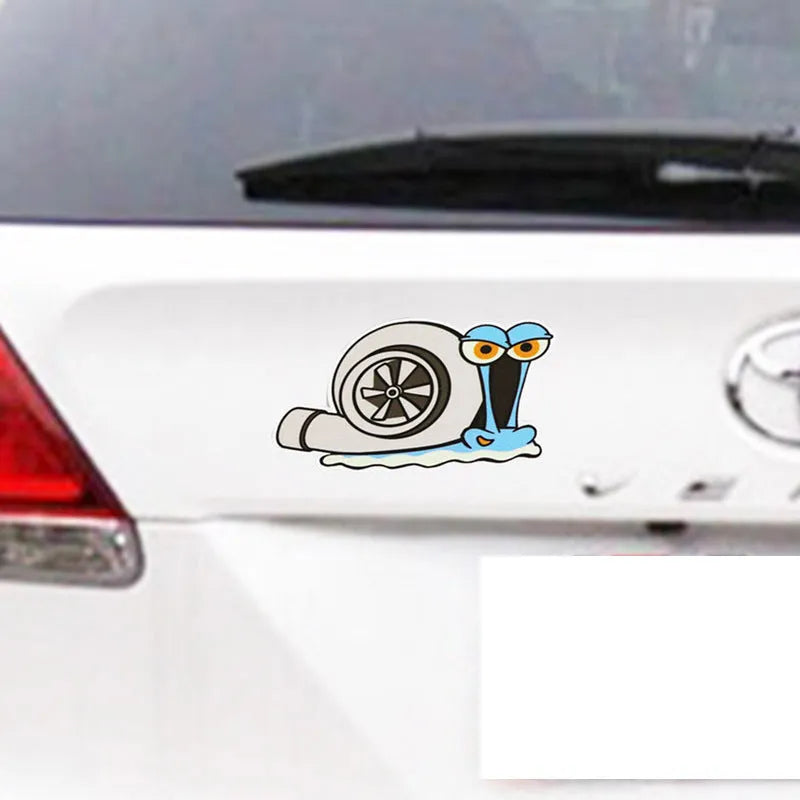 Reflective car bumper sticker with cartoon snail design measuring 12cm by 8cm