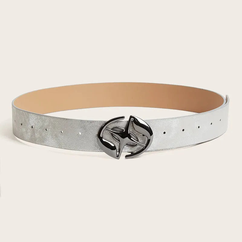 Retro women's belt with oval alloy buckle and thick 4cm PU leather strap in vintage colours