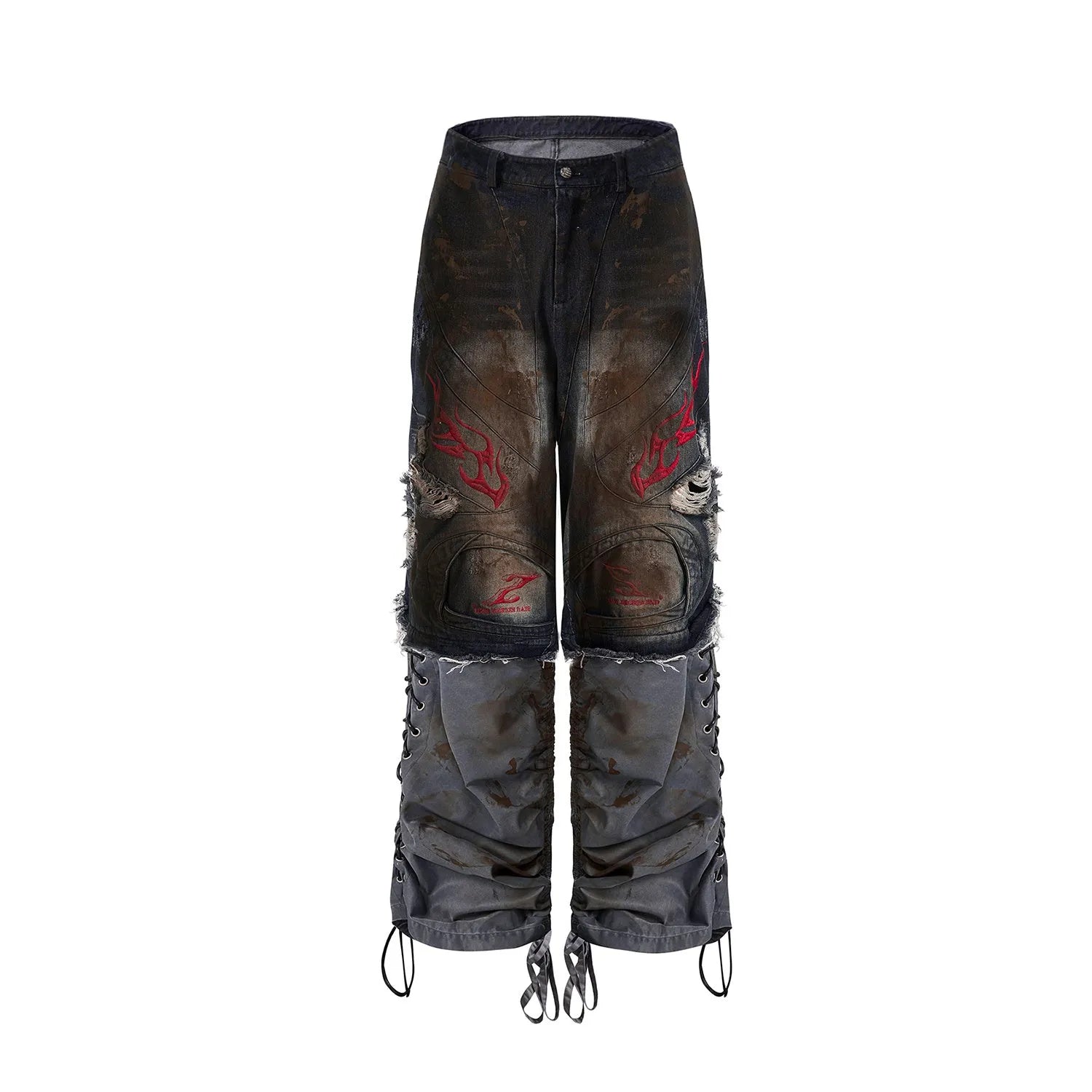 Men's retro jeans with detachable legs showing mid-high waist and loose fit wide-leg design