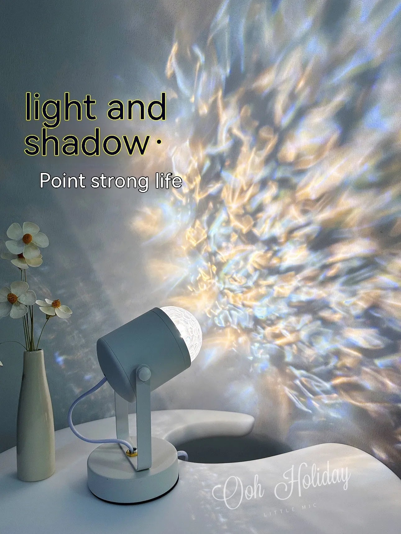 Dynamic Water Ripple Ambience Table Lamp with metal holder showing light projection effects