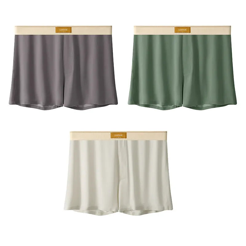 Men's solid colour loose fit ice silk underwear in 3-pack