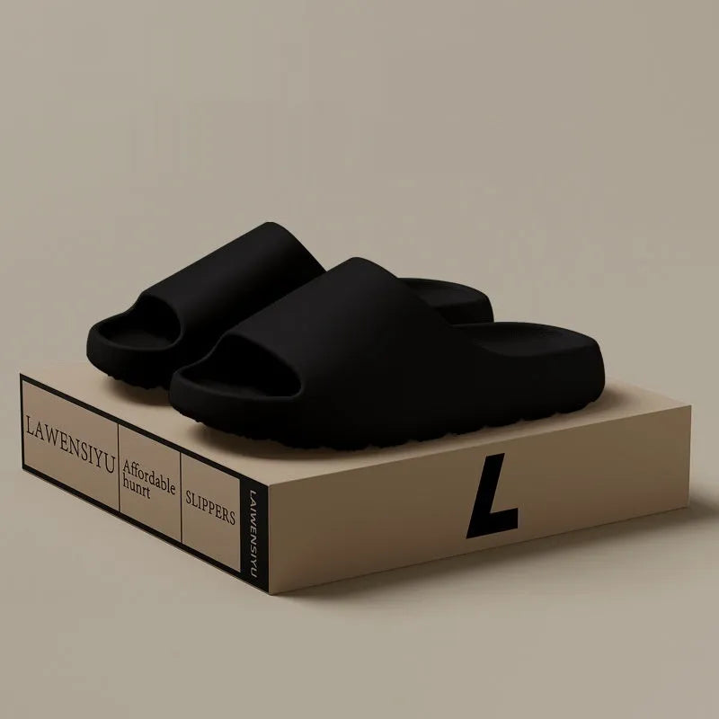 Women's thick bottom beach slippers in beige, black, brown, or green colours with EVA soles