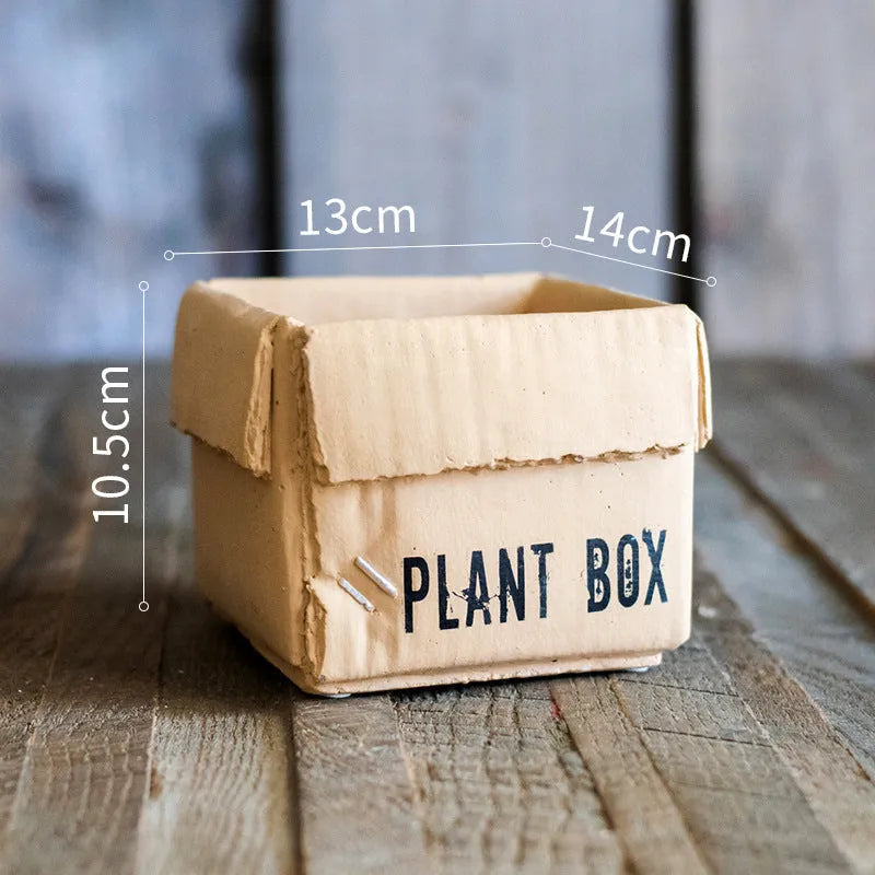 Cement brown paper box design flowerpot with drainage holes for indoor planting