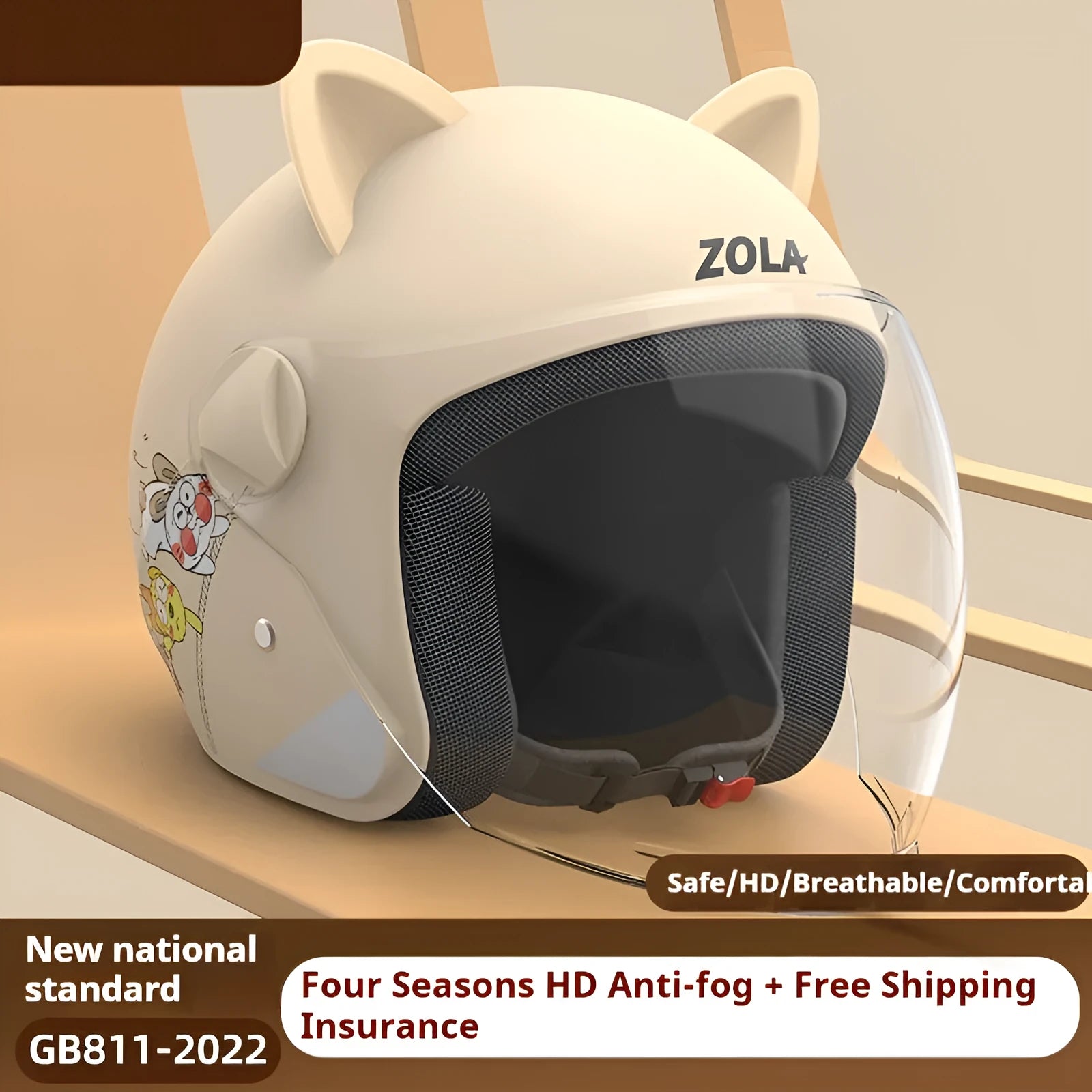 Winter electric bike helmet with anti-fog visor shown in blue colour with attached ear covers.