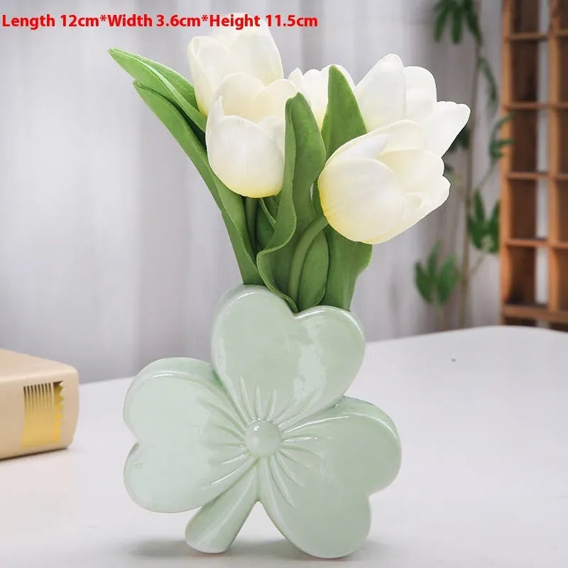 European style white porcelain ceramic desktop vase in light green colour