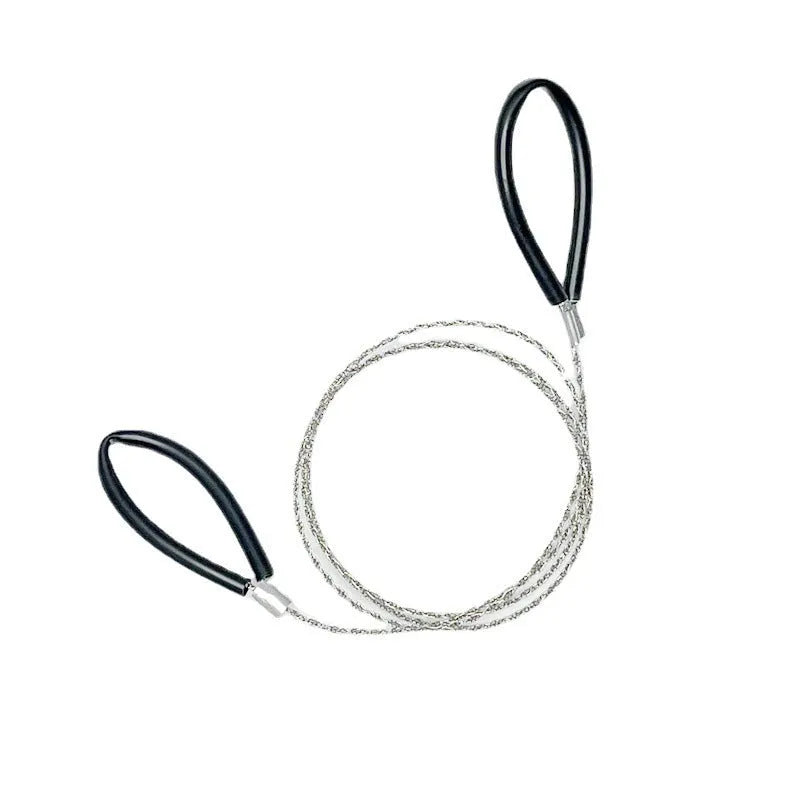 German stainless steel survival wire saw coiled up, showing its four-strand construction and compact size.