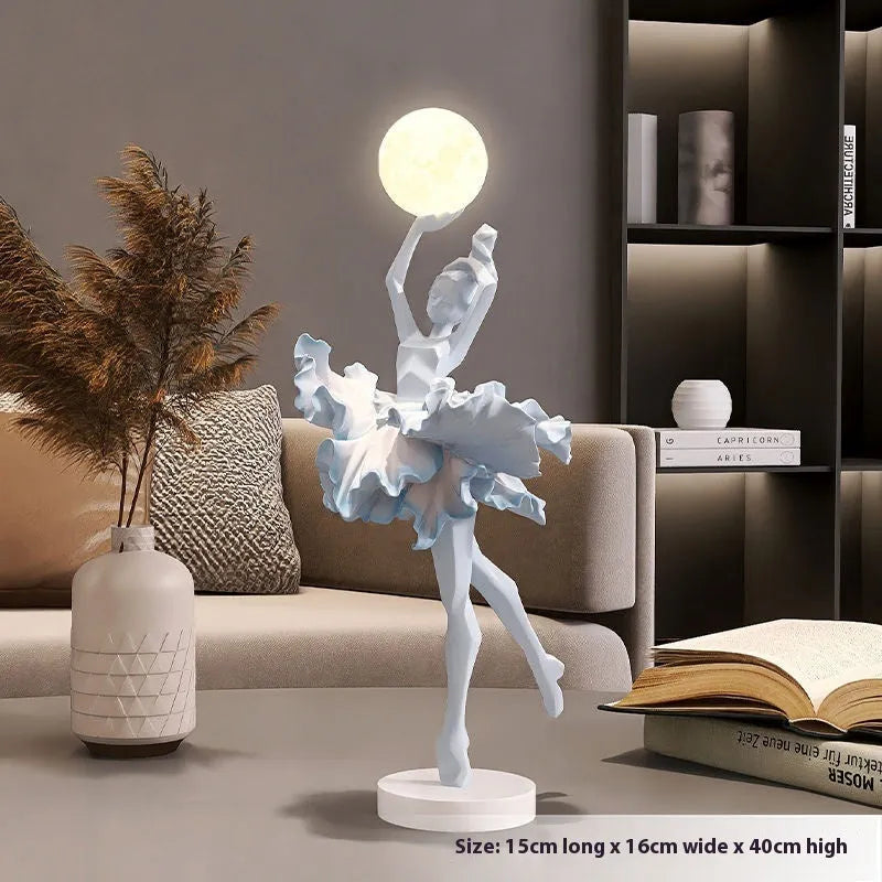 Art girl decorative night lamp in resin with USB charging, available in four colours