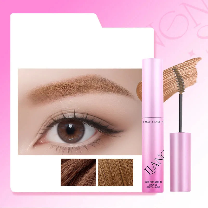 Pot of long-lasting velvet finish eyebrow cream in shades of grey, brown and black.