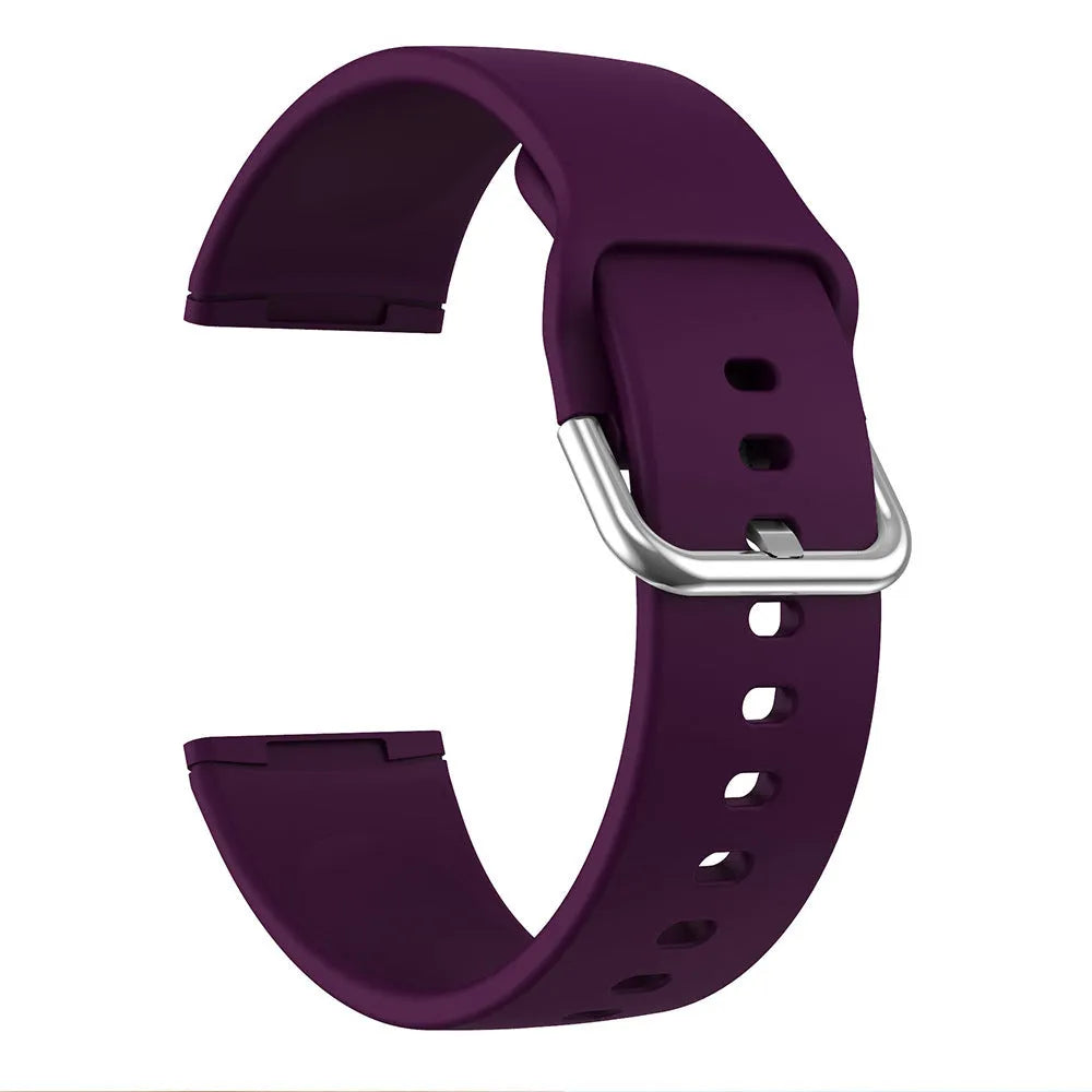 Solid colour silicone strap with silver buckle for Fitbit Versa 3 and Sense 2 watches.