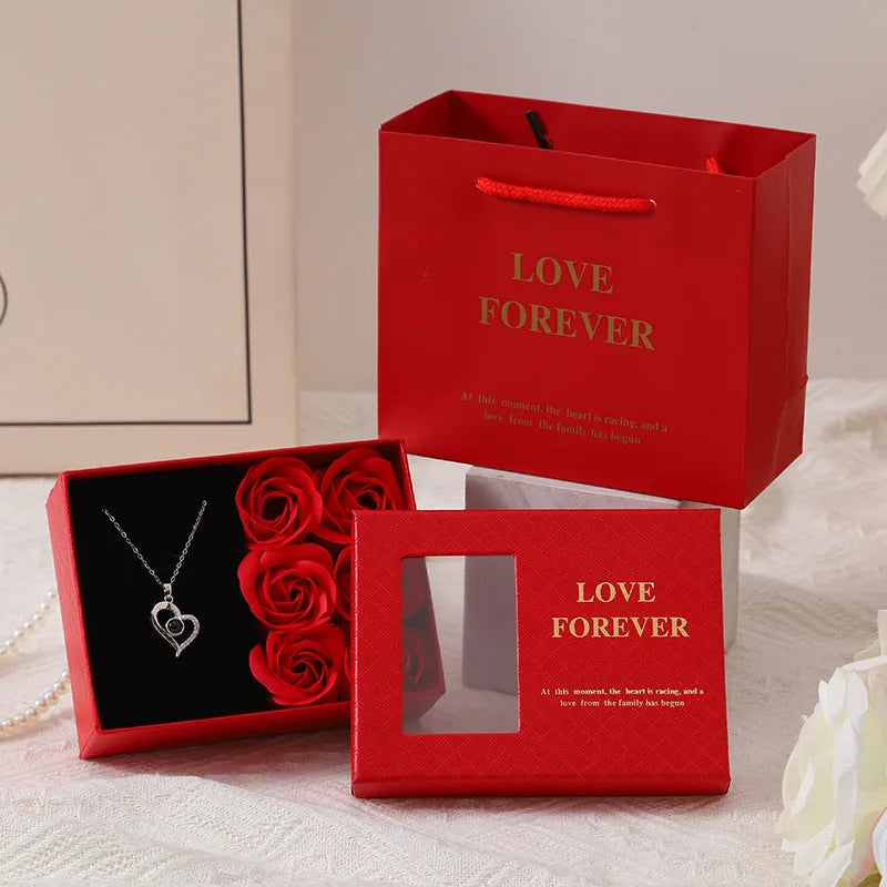 Six soap rose bouquet in gift box with handbag, Korean style decorative gift set