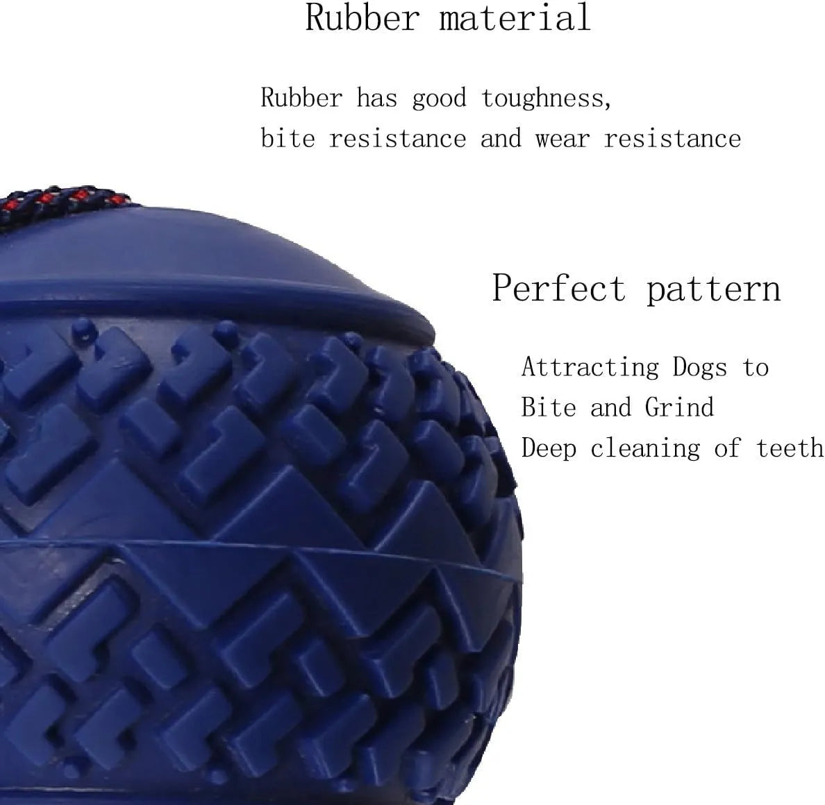Blue rubber dog ball with rope toy for small dogs showing textured surface and 29cm length