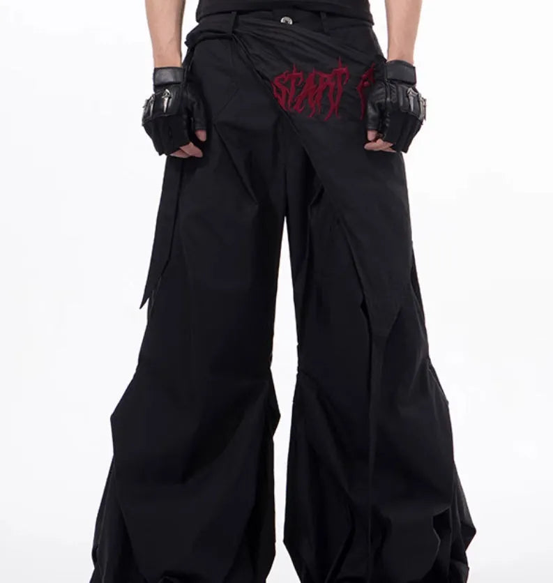 Boys Korean style wide-leg summer trousers in black solid colour