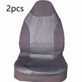 Black quilted automotive seat cover with PU and polyester construction showing plastic hooks