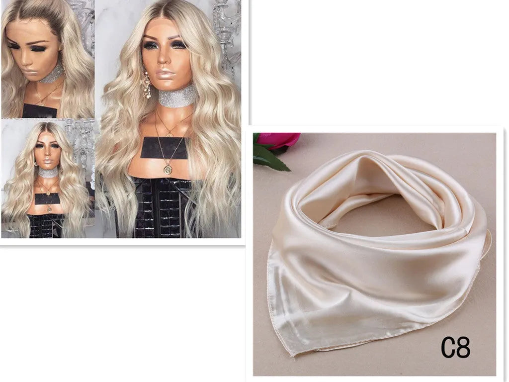European blonde long curly wig 72cm length on display showing curls and simulation scalp base